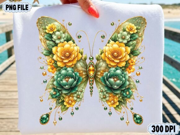Download Golden Green Floral Butterfly PNG - Premium Resources